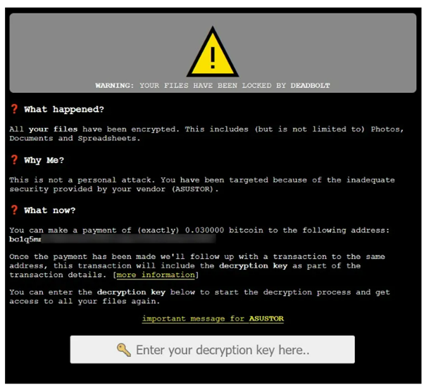Joint Advisory On The Distribution Of Ransomware “Deadbolt” Targeting