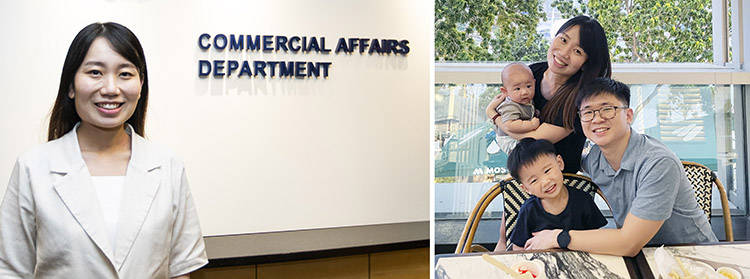 photo of officer and family photo of her with husband and baby