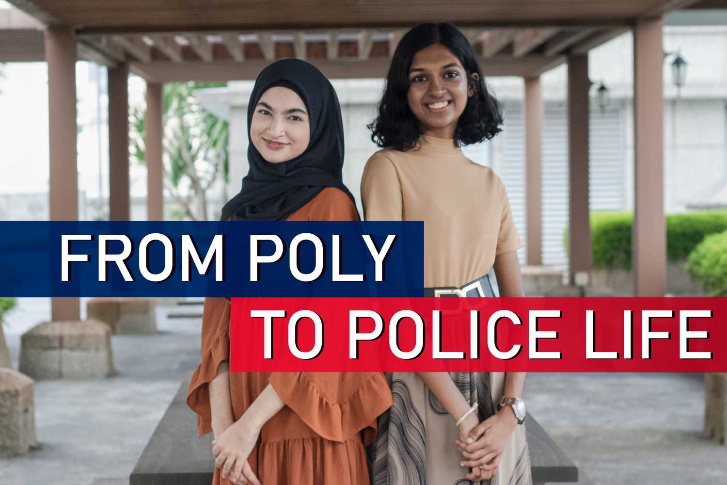Photo of two young female, one with a tan coloured top and black headscarf on the left and another girl with a light brown top, standing against each other and facing the camera