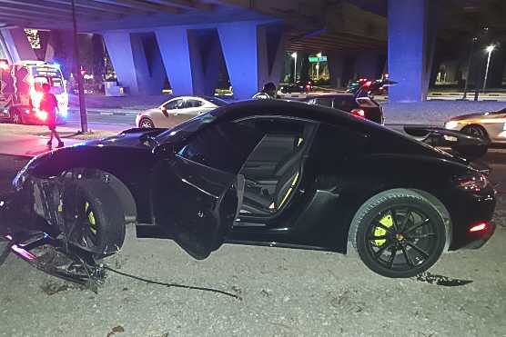 The suspect's car pictured in a state of damage after the accident, he abandoned his car and fled the scene along Serangoon Road