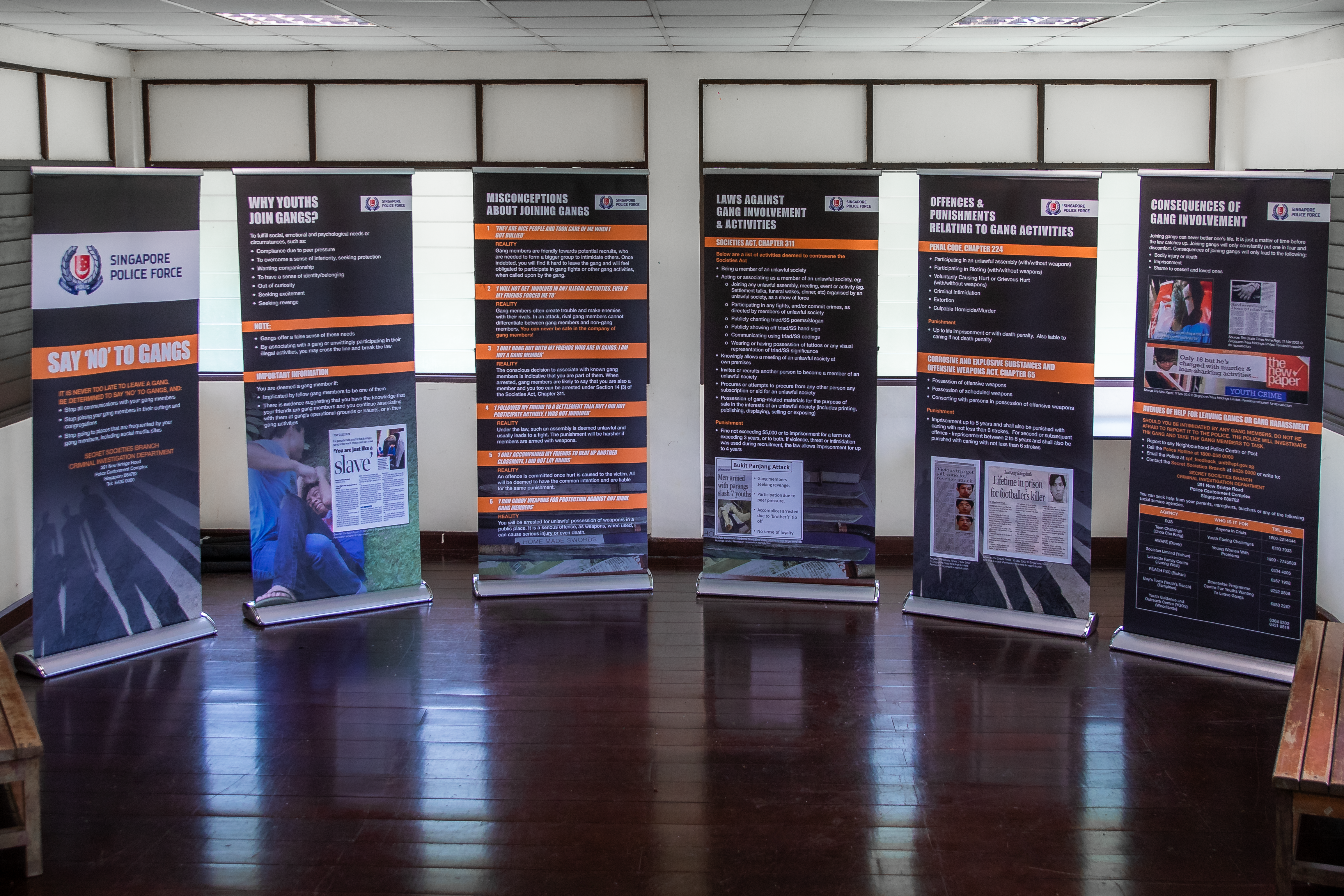 “Say No to Gangs” banners help educate youths on the consequences of gang involvement.