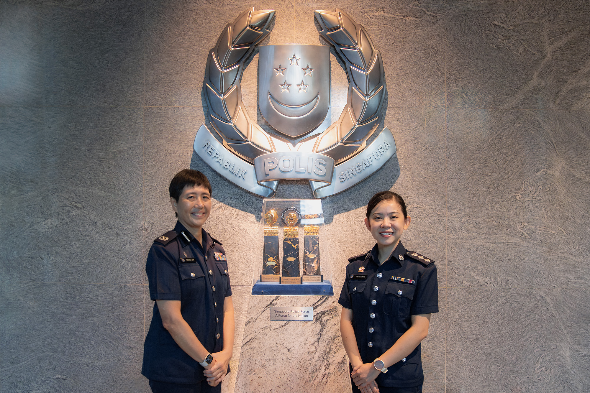 The past and present Commanding Officers of Serangoon NPC – DAC Bridget Goh (left) and Supt Ong Ruo Cheng. PHOTO: Rose Maswida