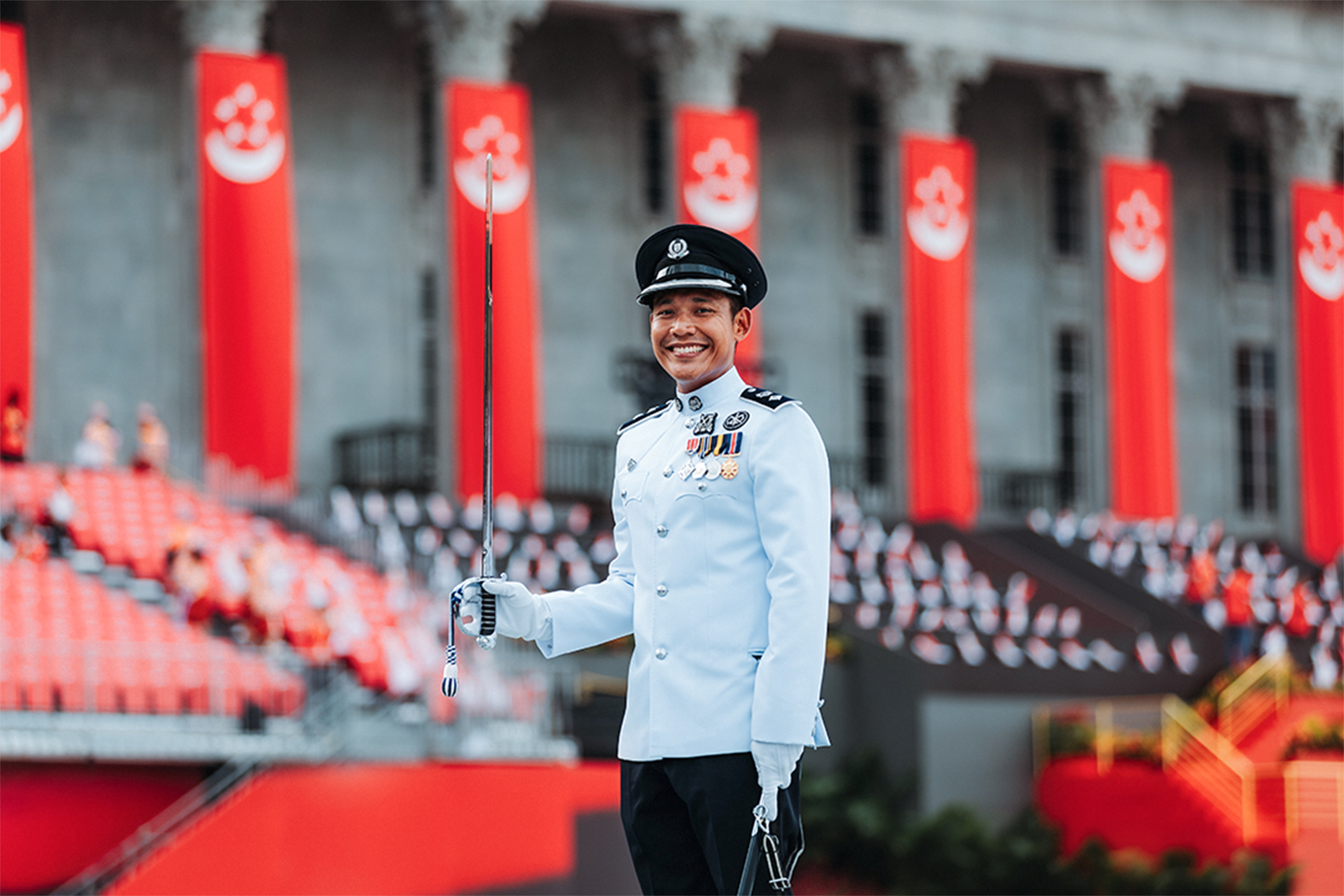 DSP Muhsin Bin Abdul Razak leads the SPF GOH Contingent at this year’s NDP. PHOTO: Naveen Raj