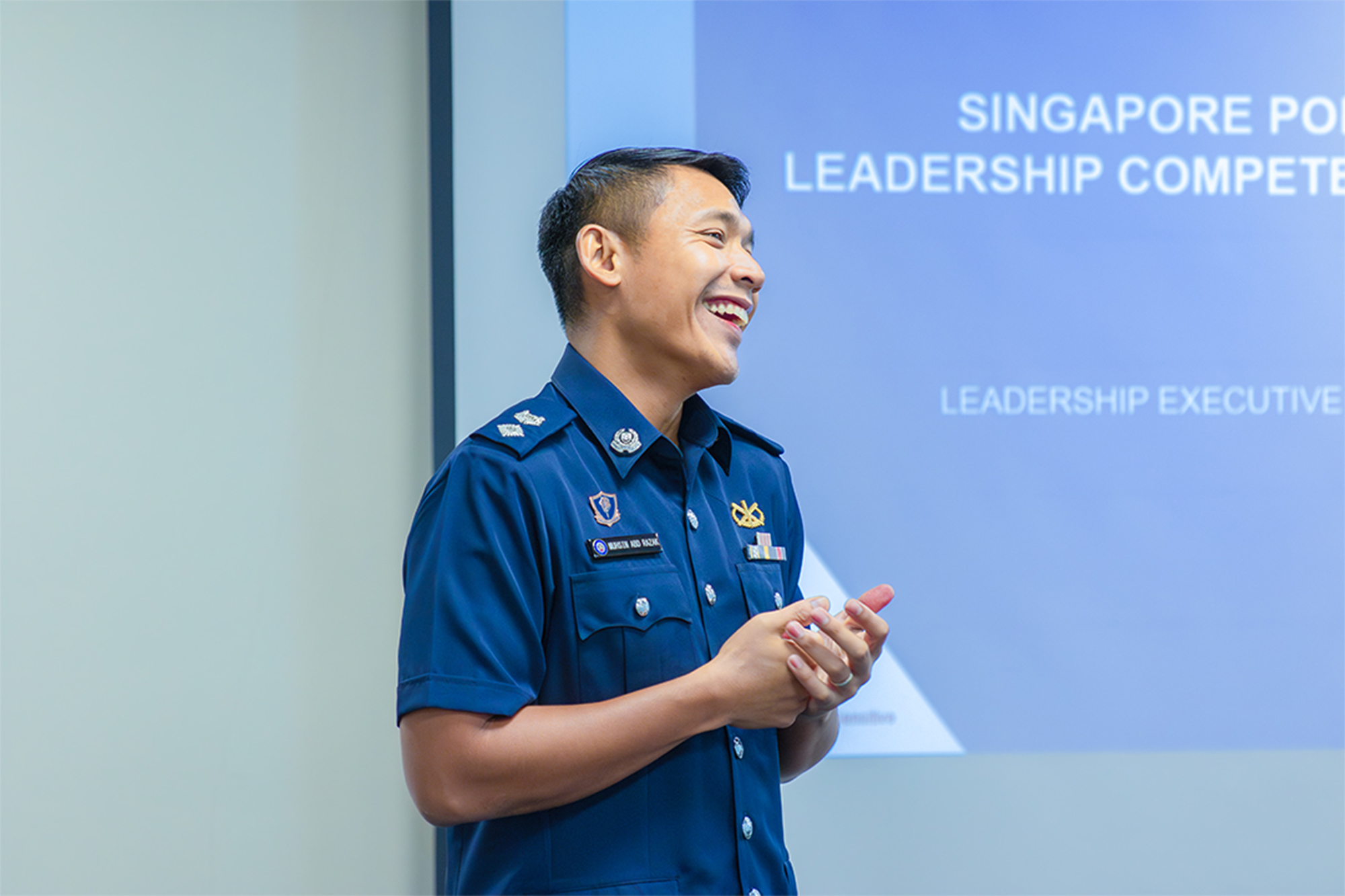 DSP Muhsin conducting a leadership training session for senior officer trainees; he has been a trainer at TRACOM since January 2022. PHOTO: Alethea Lee