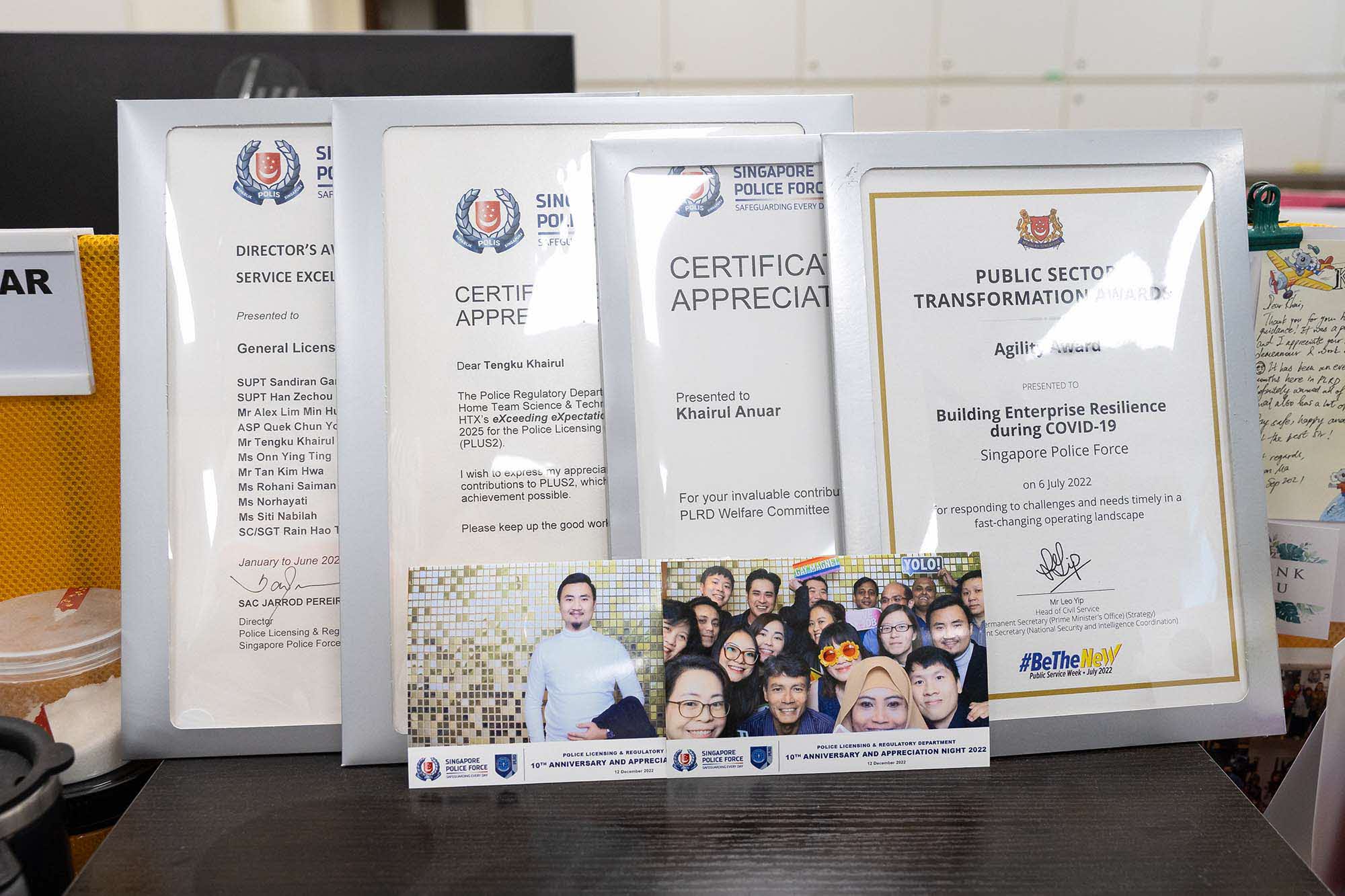 Mr Khairul's award certificates.