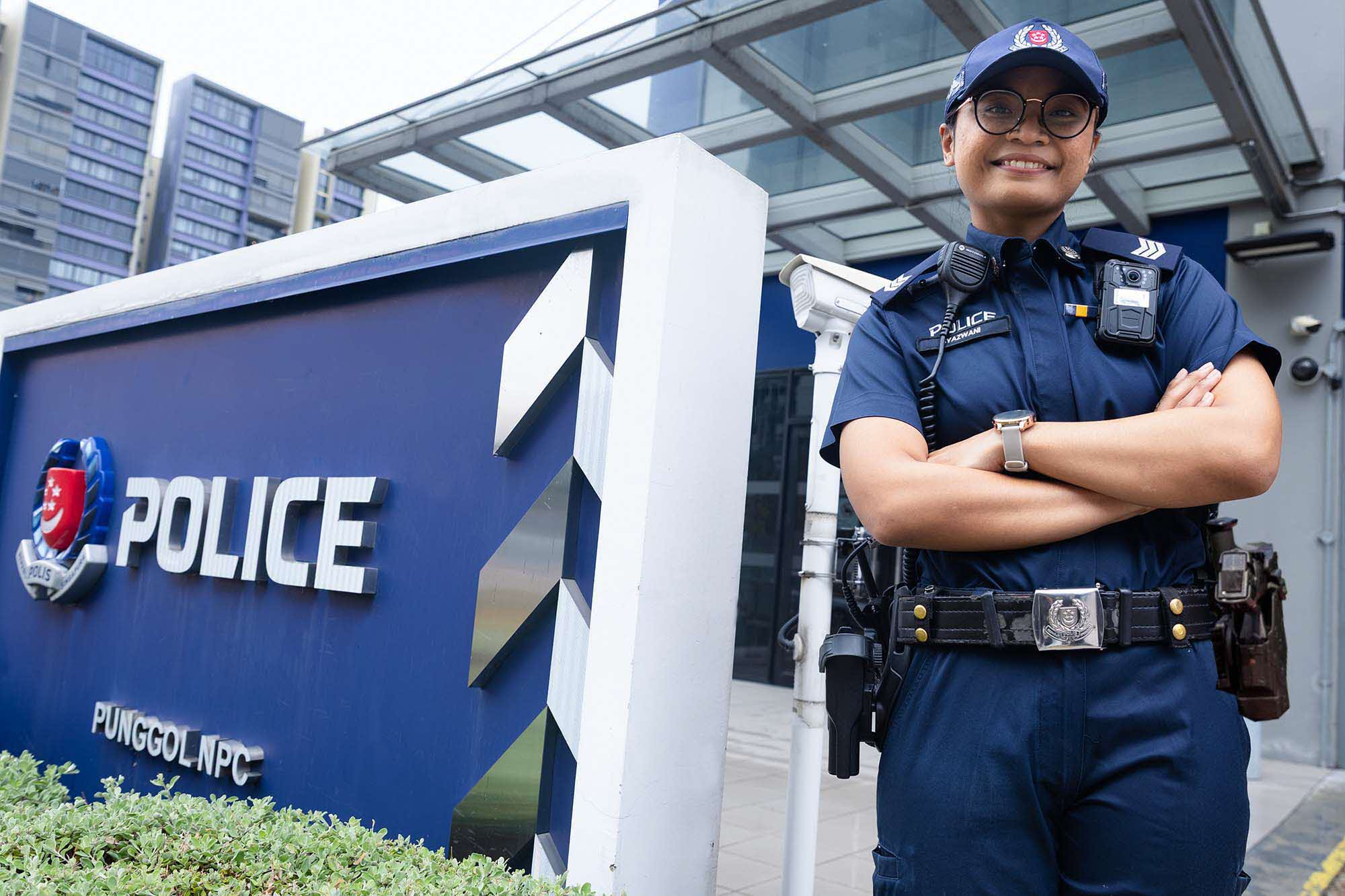Sgt Syazwani standing outside Punggol NPC.