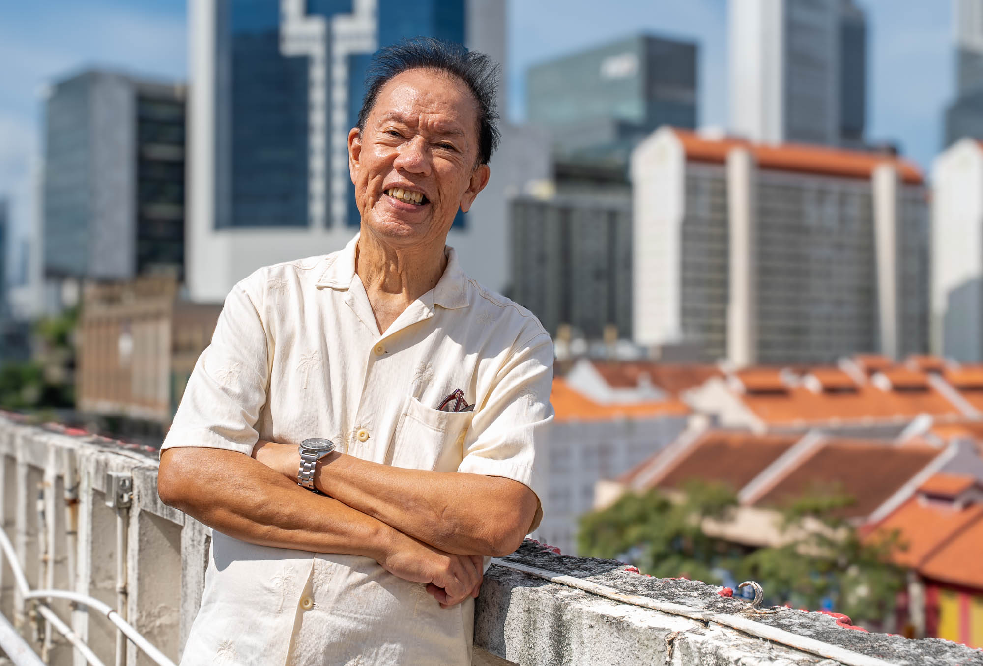 Mr Clement Mesenas standing at the People's Park Complex rooftop. 