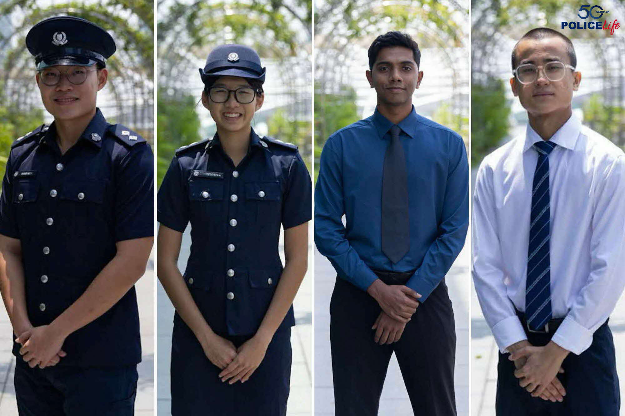 Four scholarship recipients, Raynen Ngoh, Tiu Kai Qi, Muhammad Fawaz Bin Mohamed Faizal and Rian Tan.