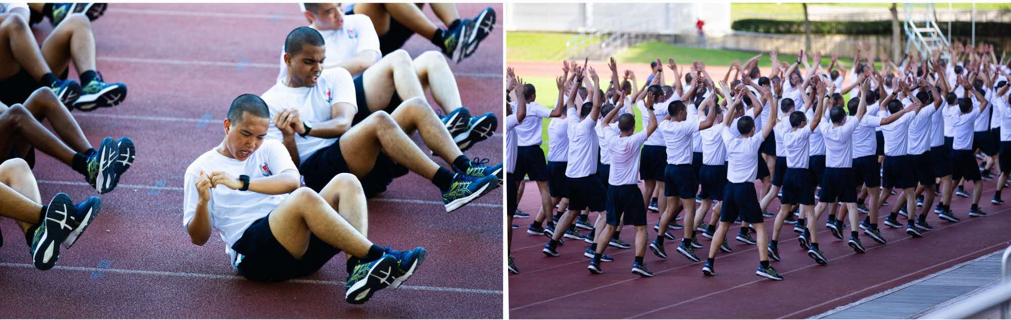 Trainees doing physical training as a squad.