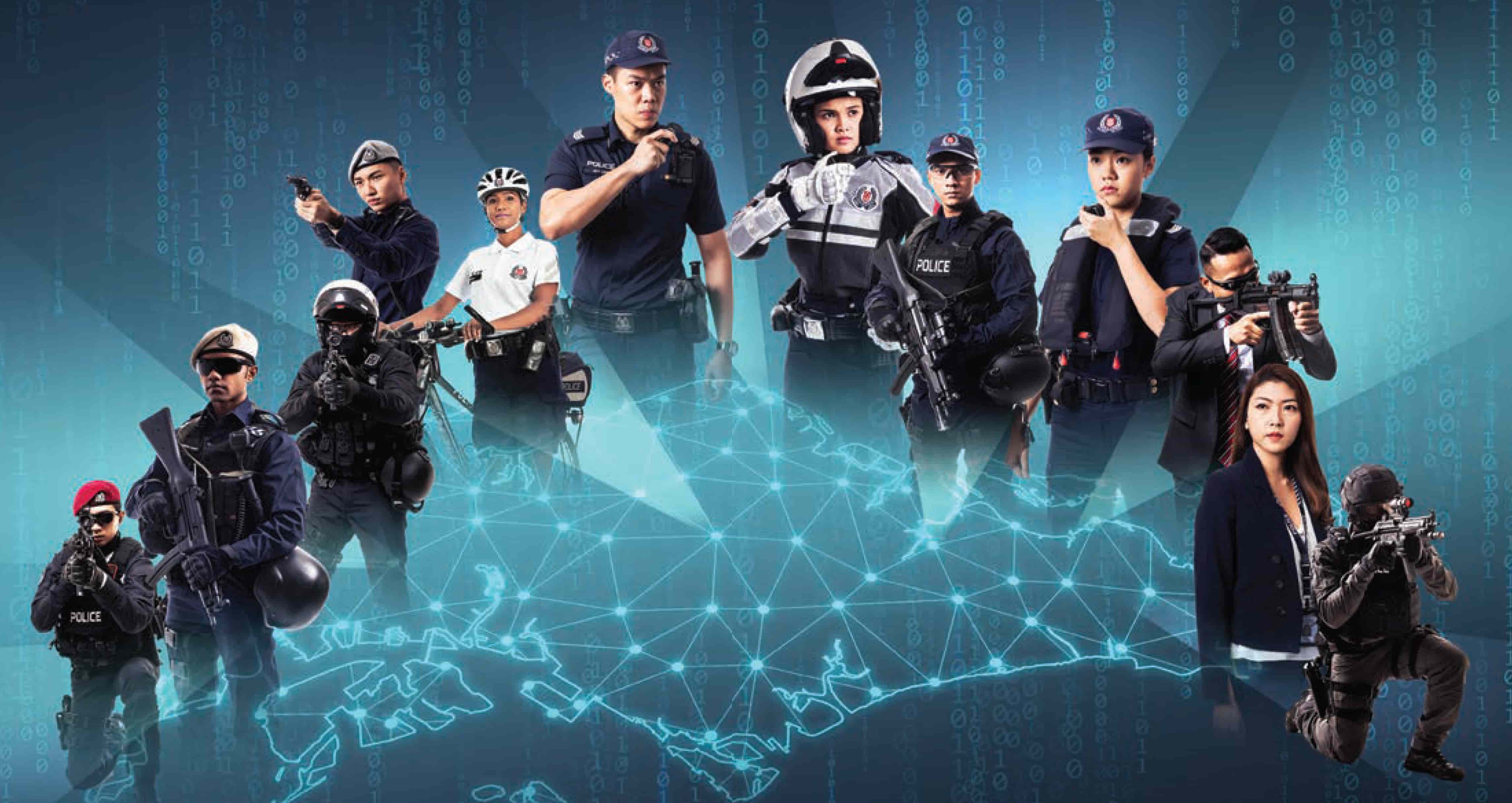 SPF Units Collage over Singapore silhouette