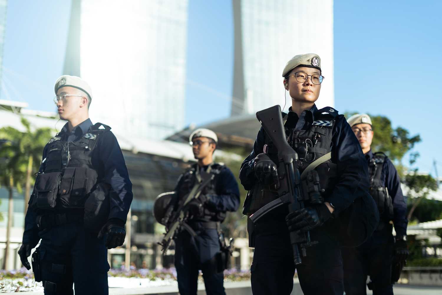 ASP Tan patrolling with her team, in the vicinity of Marina Bay Sands