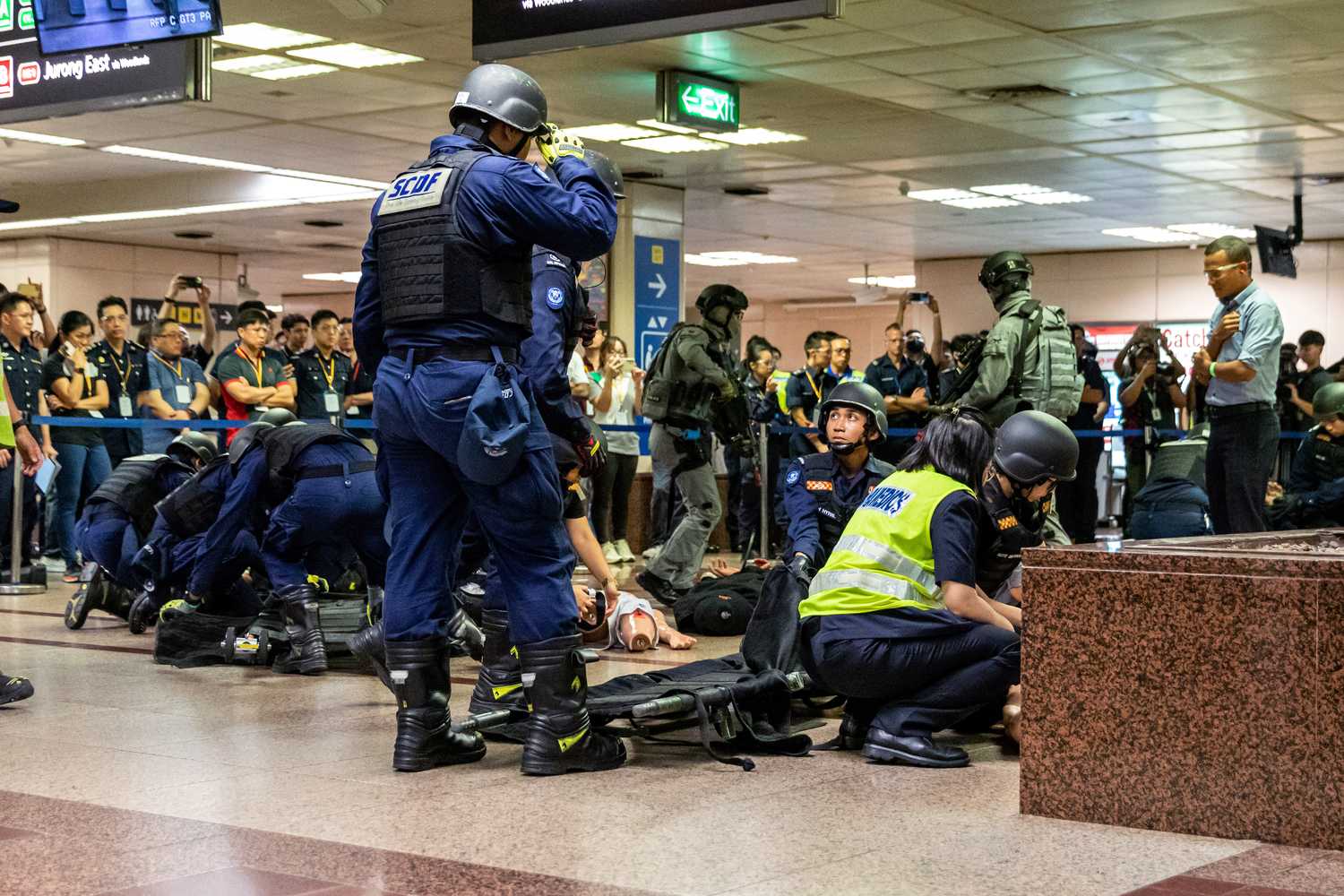 role players assessing victims on the floor 