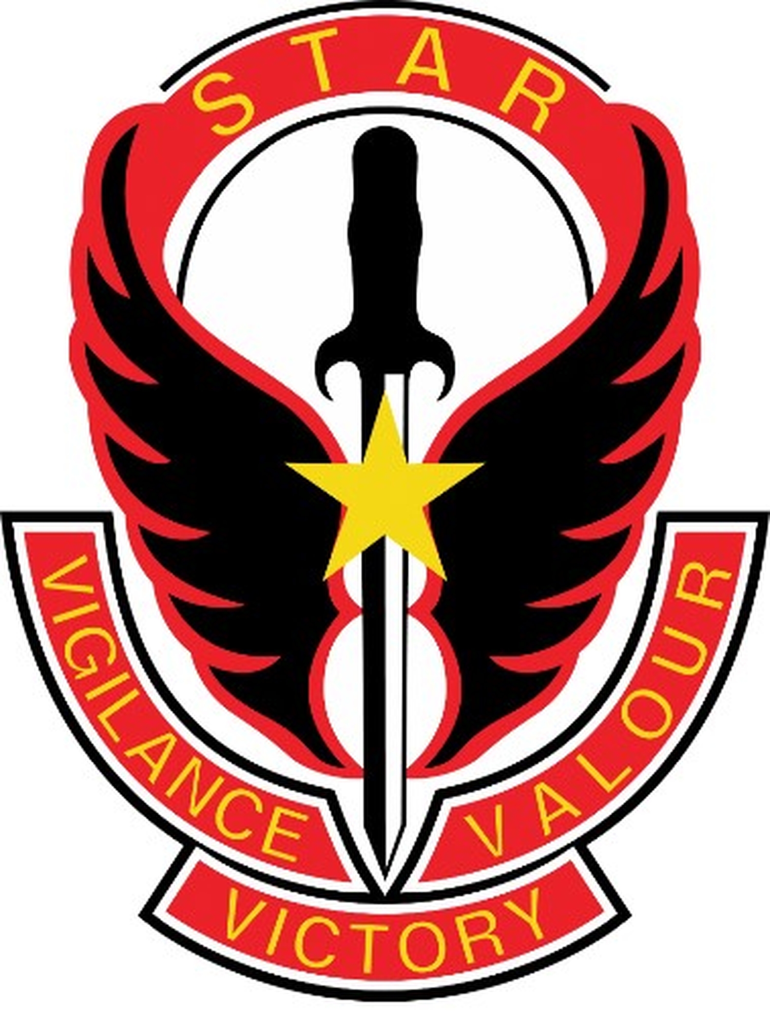 A logo with wings and a sword