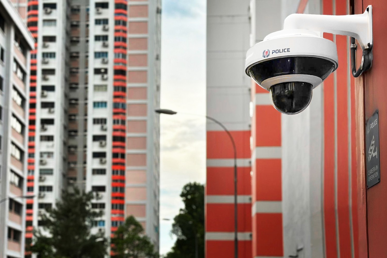 a photo of a polcam installed at a HDB block
