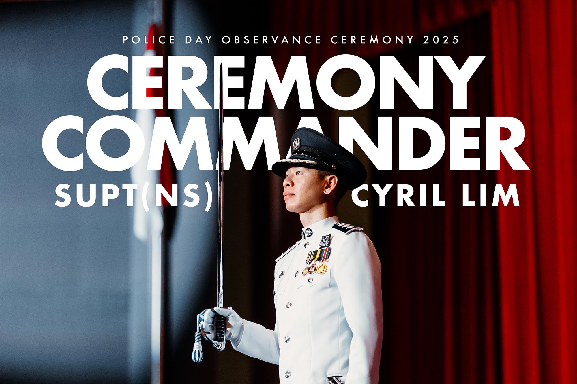 a teaser photo of commander PDOC standing on stage and looking at the spotlight, in his ceremonial attire