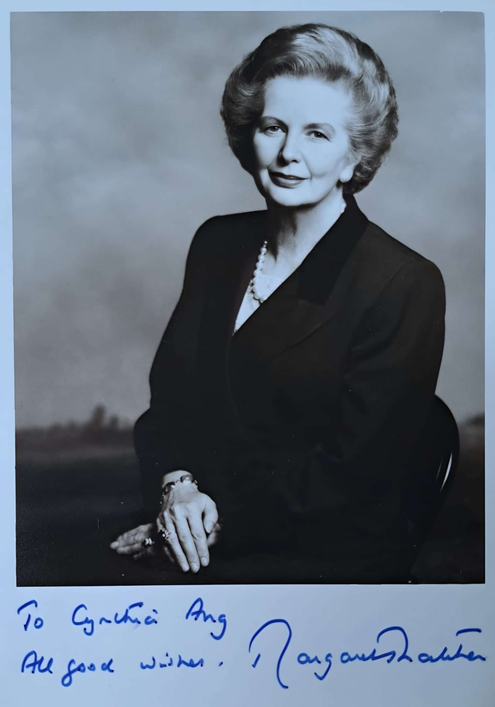 a signed photo of margaret thatcher given to cynthia