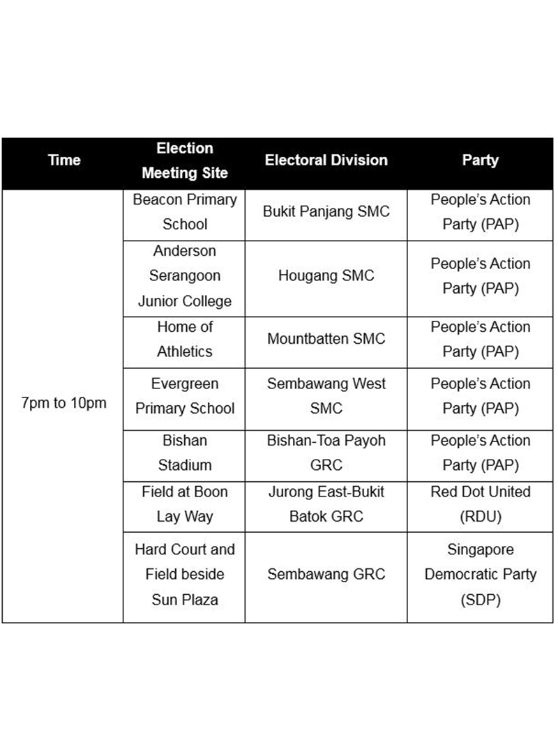Approved Election Meetings And Establishing Of Temporary Restricted Areas For General Election 2025 On 30 April 2025 (Wednesday)