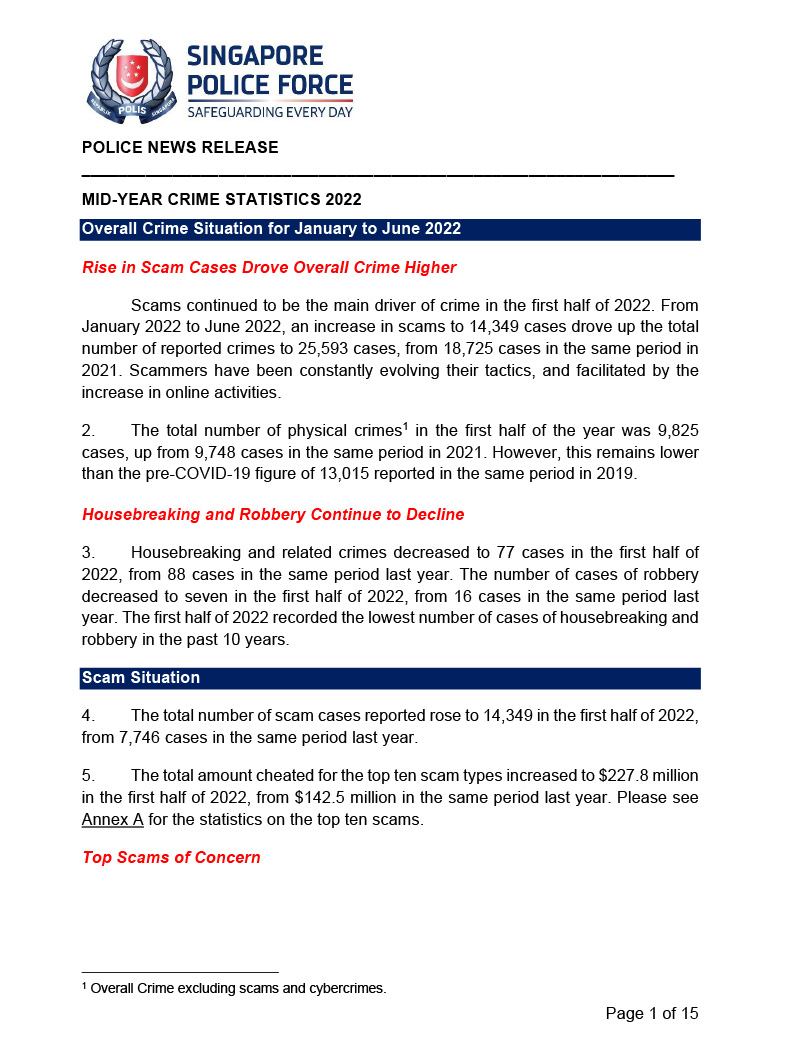 Mid-Year Crime Statistics For January To June 2022