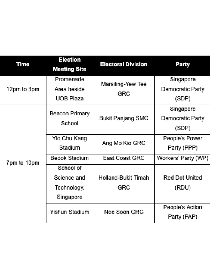 Approved Election Meetings And Establishing Of Temporary Restricted Areas For General Election 2025 On 29 April 2025 (Tuesday)