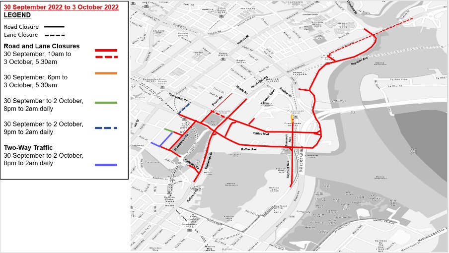 Traffic Arrangements For Formula 1 Singapore Grand Prix 2022