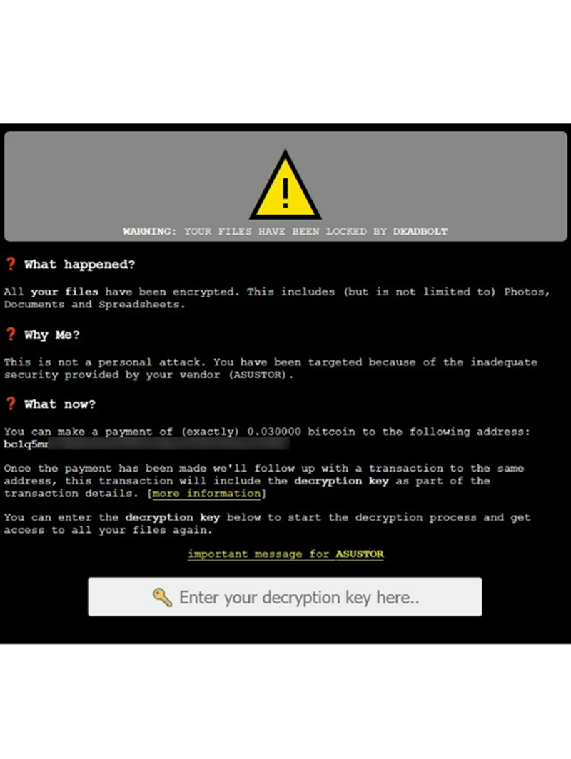 Joint Advisory On The Distribution Of Ransomware “Deadbolt” Targeting QNAP Network-Attached Storage Devices