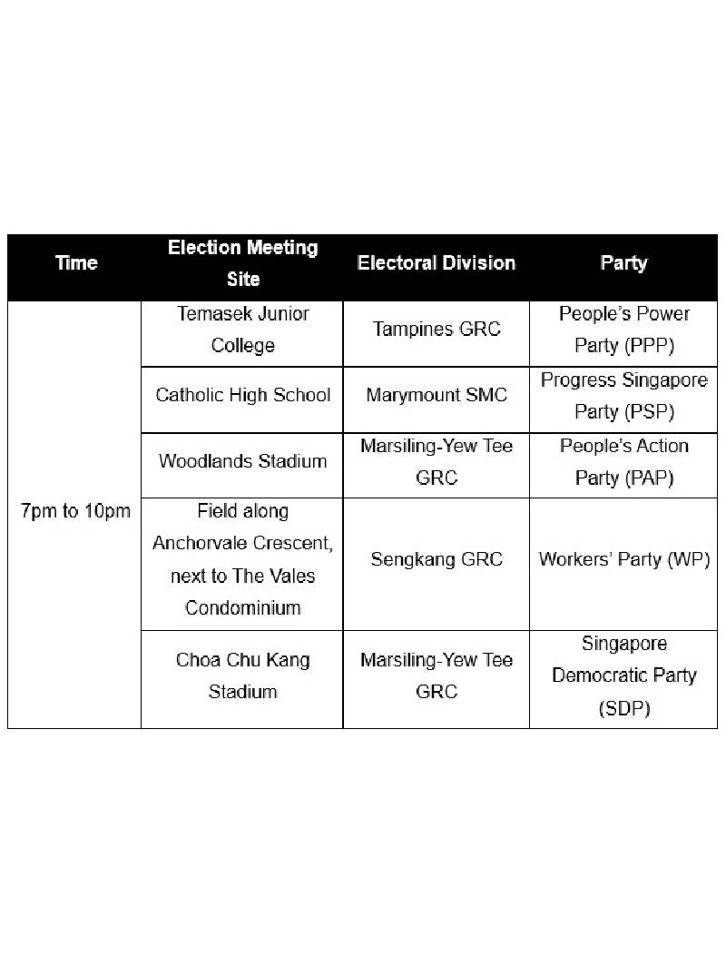 Approved Election Meetings And Establishing Of Temporary Restricted Areas For General Election 2025 On 24 April 2025 (Thursday)