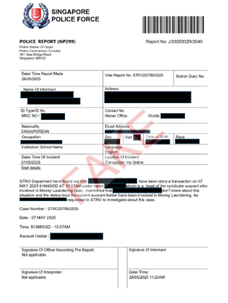 Police Advisory On Government Official Impersonation Scams Involving Suspicious Transaction Reporting Office