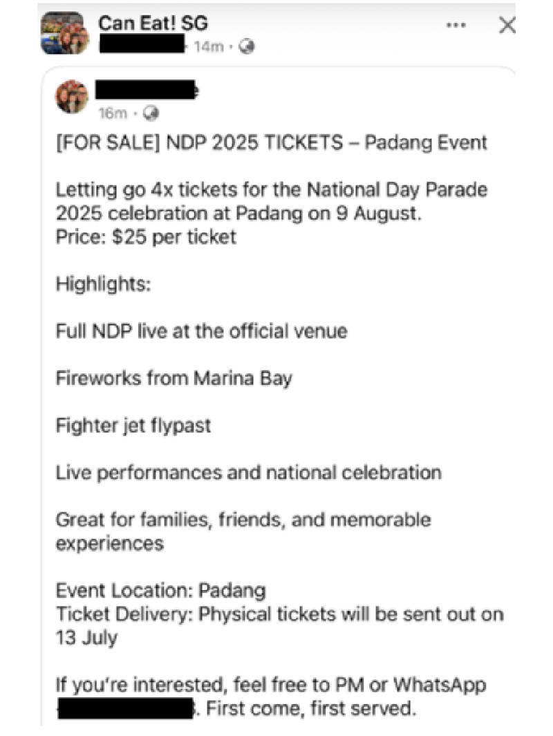 Police Advisory On E-Commerce Scams Involving The Sale Of National Day Parade 2025 Tickets